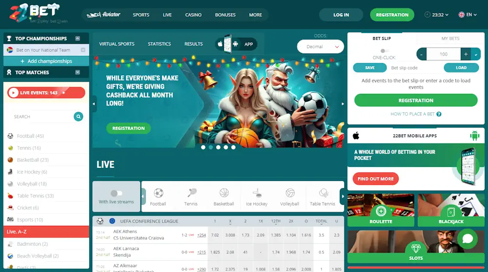 22Bet Sportsbook and Casino Screenshot